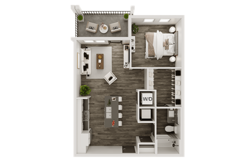 Floor plan for 1 bed, 1 bath, 705 sqft